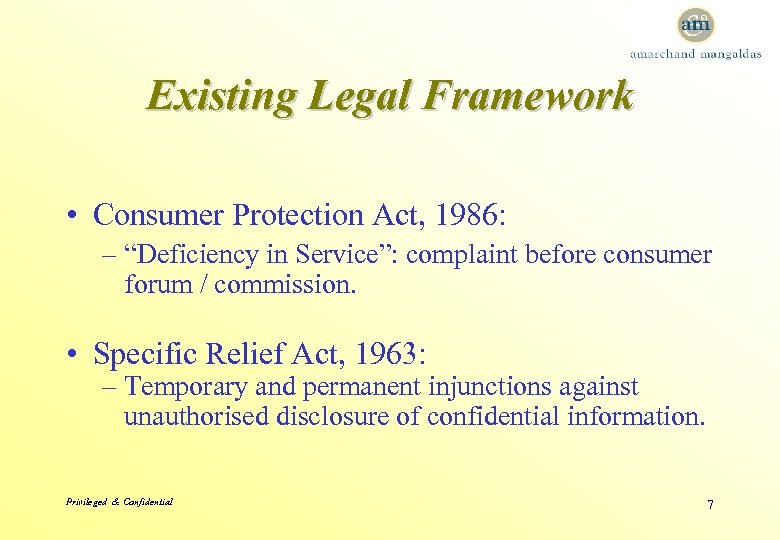 Existing Legal Framework • Consumer Protection Act, 1986: – “Deficiency in Service”: complaint before