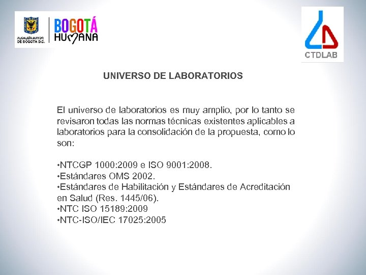 UNIVERSO DE LABORATORIOS El universo de laboratorios es muy amplio, por lo tanto se