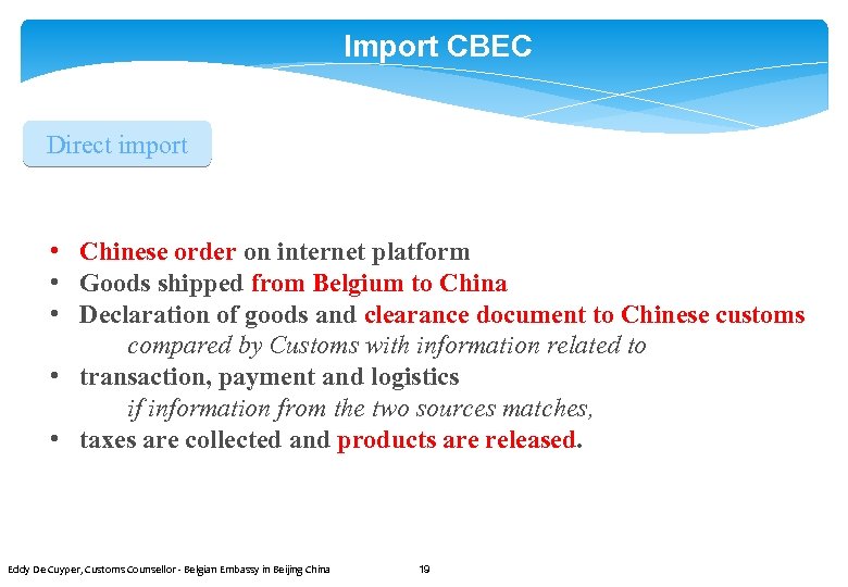 Import CBEC Direct import • Chinese order on internet platform • Goods shipped from