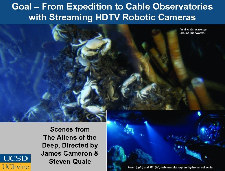 Goal – From Expedition to Cable Observatories with Streaming HDTV Robotic Cameras Scenes from