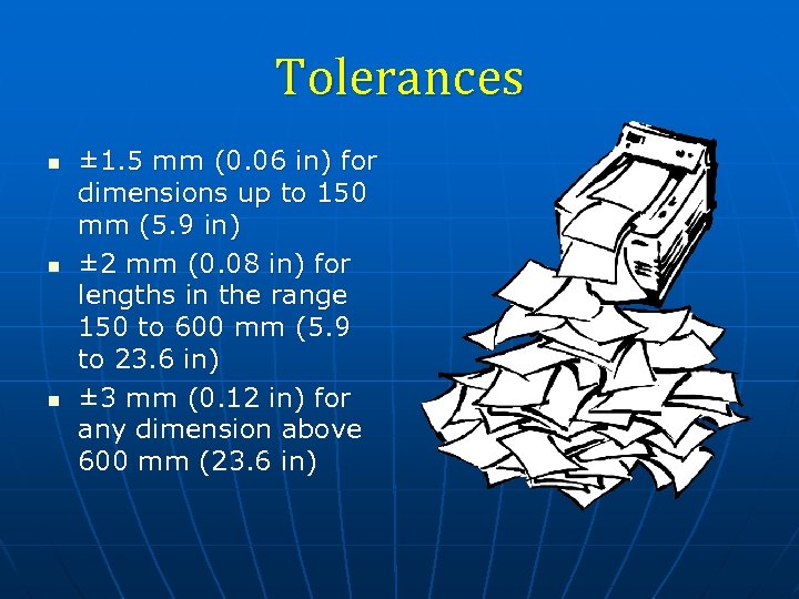 Tolerances n n n ± 1. 5 mm (0. 06 in) for dimensions up