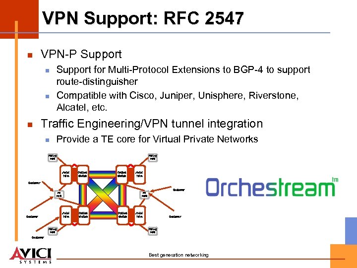 VPN Support: RFC 2547 n VPN-P Support n n n Support for Multi-Protocol Extensions