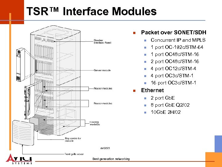 TSR™ Interface Modules n Packet over SONET/SDH n n n n Ethernet n n