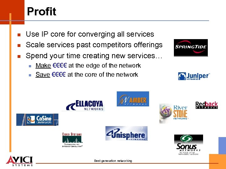 Profit n n n Use IP core for converging all services Scale services past
