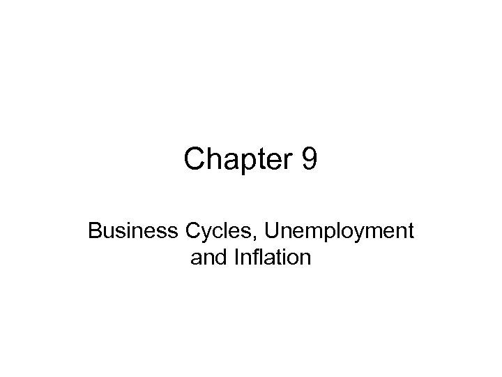 Chapter 9 Business Cycles, Unemployment and Inflation 