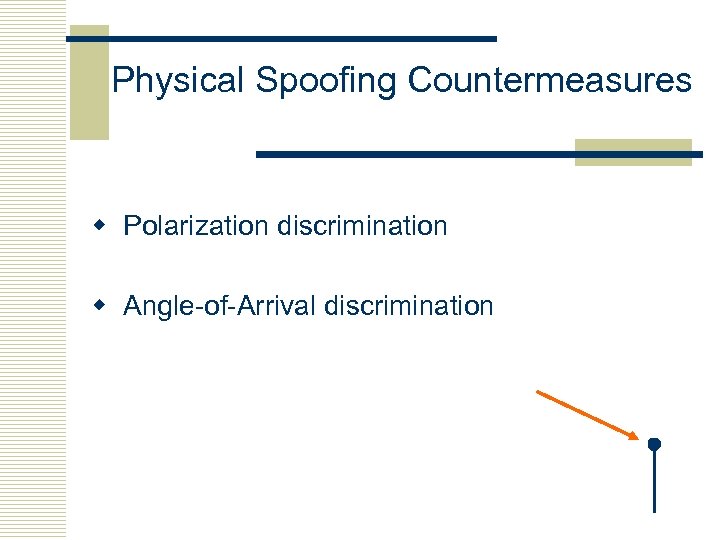 Physical Spoofing Countermeasures w Polarization discrimination w Angle-of-Arrival discrimination 