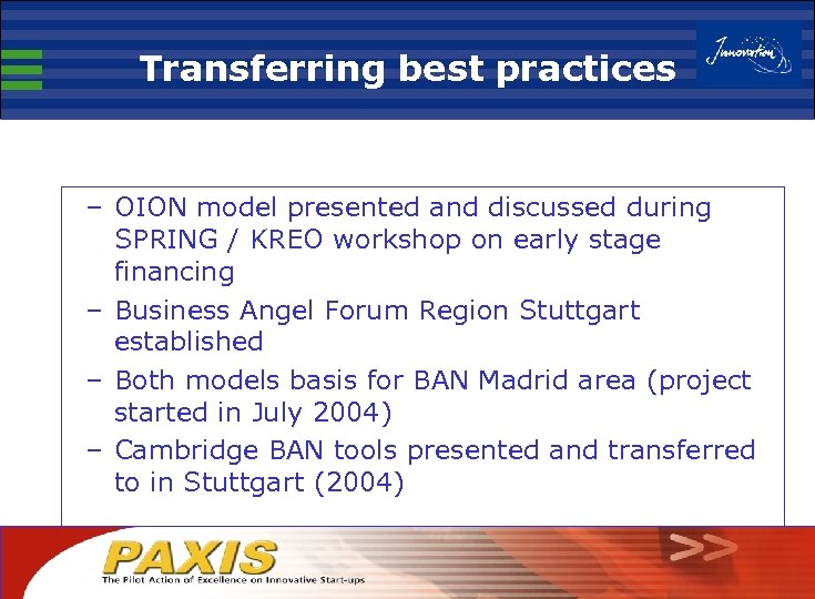 Transferring best practices – OION model presented and discussed during SPRING / KREO workshop