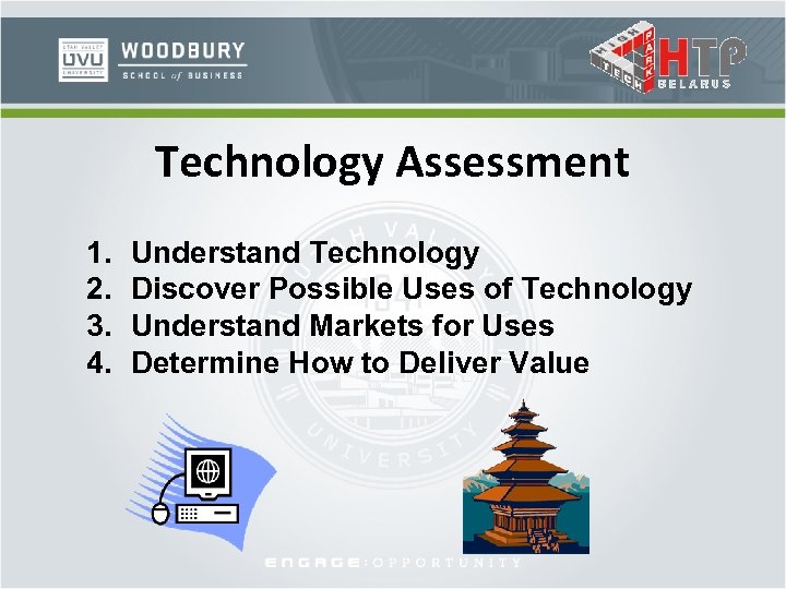 Technology Assessment 1. 2. 3. 4. Understand Technology Discover Possible Uses of Technology Understand