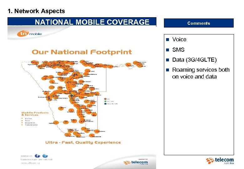 1. Network Aspects NATIONAL MOBILE COVERAGE Comments n Voice n SMS n Data (3