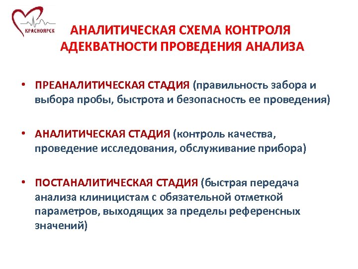 АНАЛИТИЧЕСКАЯ СХЕМА КОНТРОЛЯ АДЕКВАТНОСТИ ПРОВЕДЕНИЯ АНАЛИЗА • ПРЕАНАЛИТИЧЕСКАЯ СТАДИЯ (правильность забора и выбора пробы,