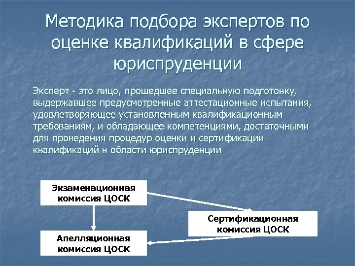Методика подбора экспертов по оценке квалификаций в сфере юриспруденции Эксперт - это лицо, прошедшее