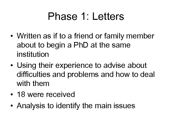 Phase 1: Letters • Written as if to a friend or family member about