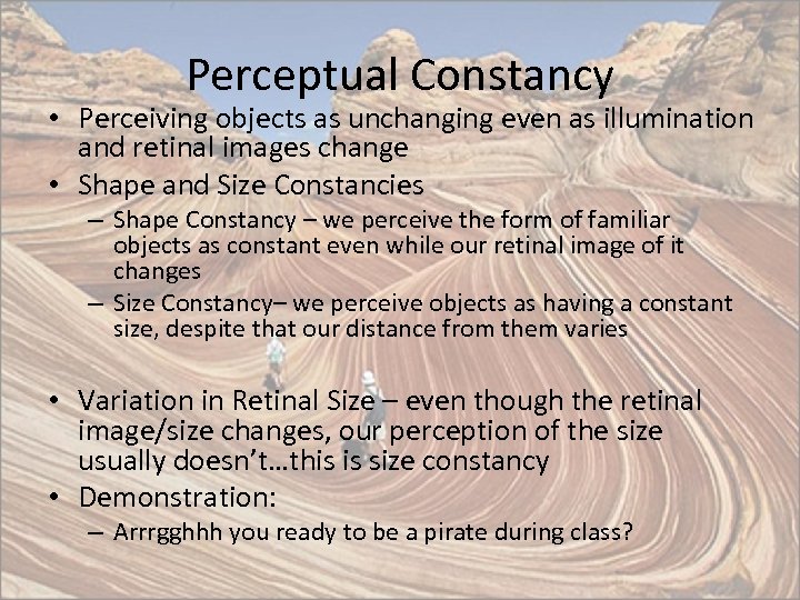 Perceptual Constancy • Perceiving objects as unchanging even as illumination and retinal images change