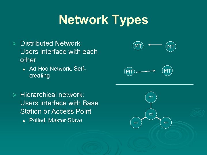 Network Types Ø Distributed Network: Users interface with each other l Ø Ad Hoc