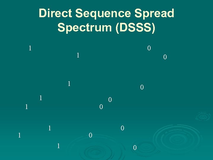 Direct Sequence Spread Spectrum (DSSS) 1 0 1 0 1 1 1 0 1