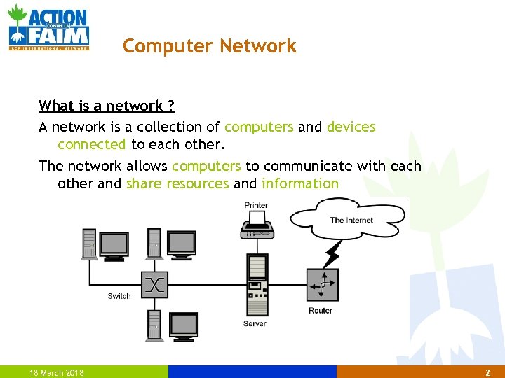 Computer Network What is a network ? A network is a collection of computers