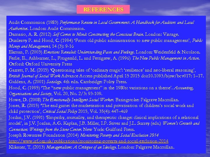 REFERENCES Audit Commission (1983) Performance Review in Local Government: A Handbook for Auditors and