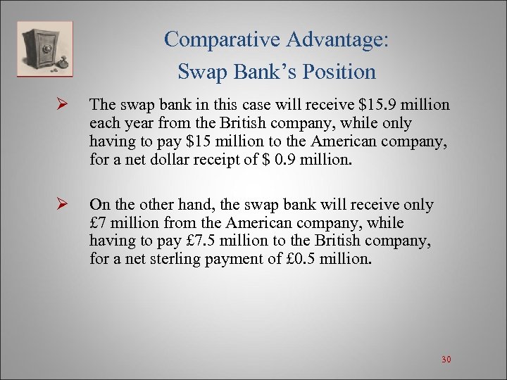 Comparative Advantage: Swap Bank’s Position Ø The swap bank in this case will receive