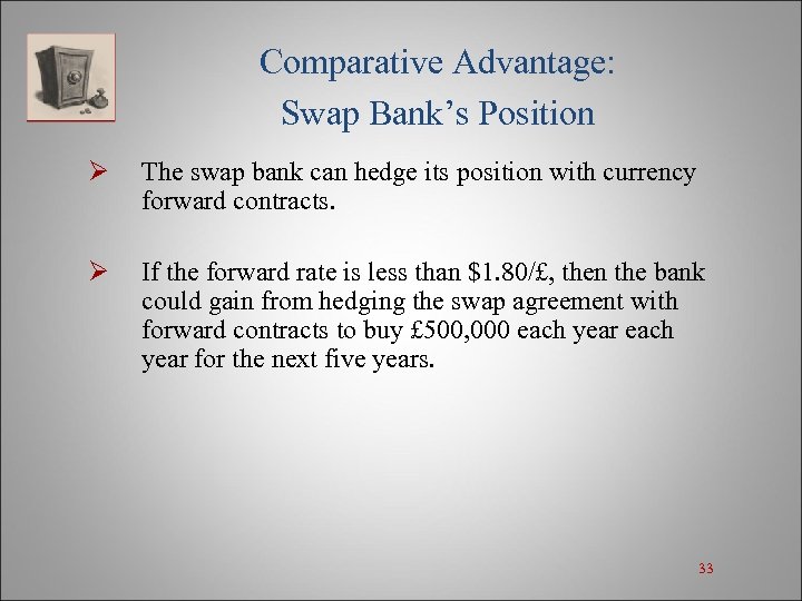 Comparative Advantage: Swap Bank’s Position Ø The swap bank can hedge its position with