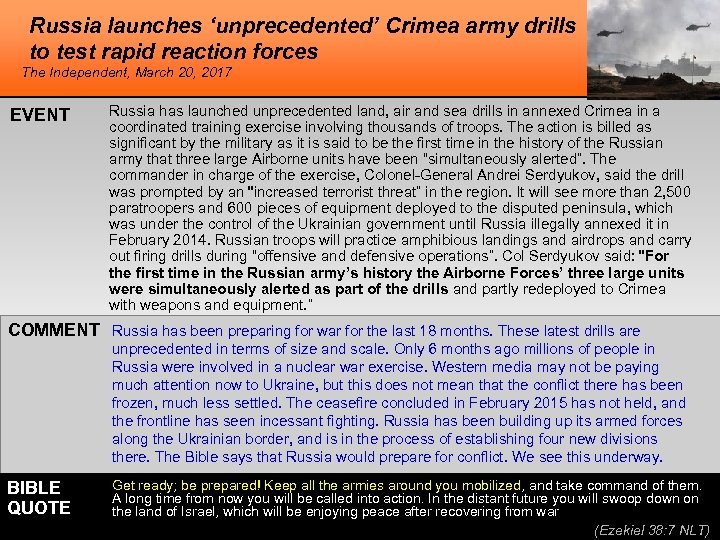 Russia launches ‘unprecedented’ Crimea army drills to test rapid reaction forces The Independent, March