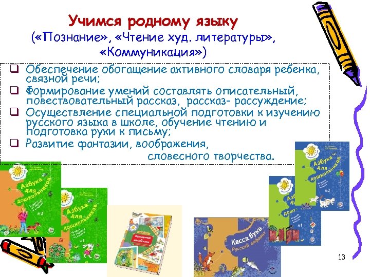 Учимся родному языку ( «Познание» , «Чтение худ. литературы» , «Коммуникация» ) q Обеспечение