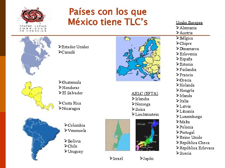 Países con los que México tiene TLC’s ØEstados Unidos ØCanadá ØGuatemala ØHonduras ØEl Salvador