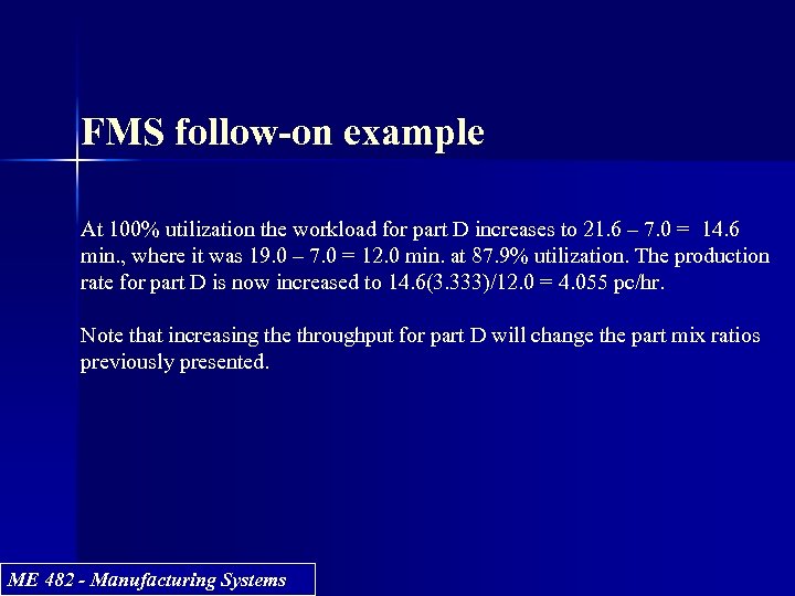 FMS follow-on example At 100% utilization the workload for part D increases to 21.