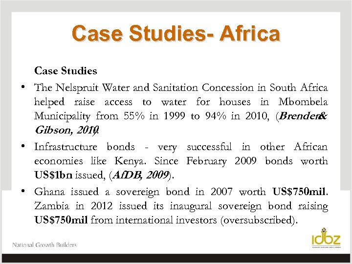 Case Studies- Africa Case Studies • The Nelspruit Water and Sanitation Concession in South