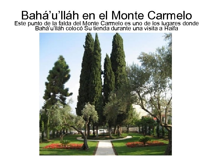 Bahá’u’lláh en el Montede los lugares donde Carmelo Este punto de la falda del