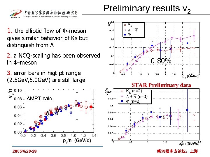 Preliminary results v 2 1. the elliptic flow of Φ-meson gives similar behavior of