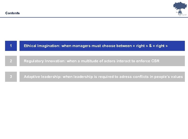 Contents 1 Ethical Imagination: when managers must choose between « right » & «