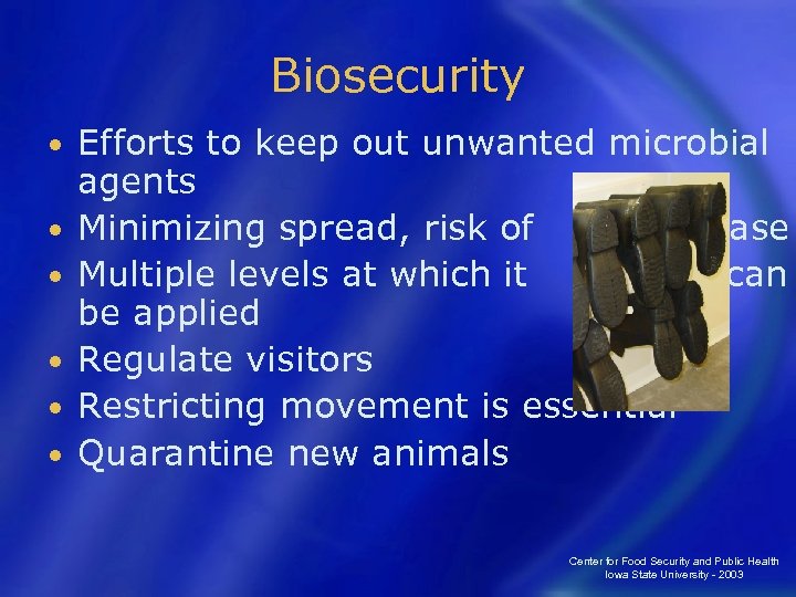 Biosecurity • • • Efforts to keep out unwanted microbial agents Minimizing spread, risk