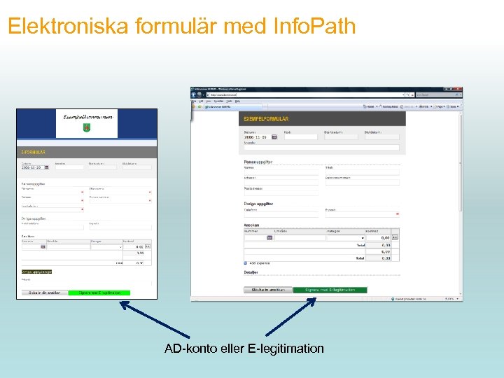 Elektroniska formulär med Info. Path AD-konto eller E-legitimation 