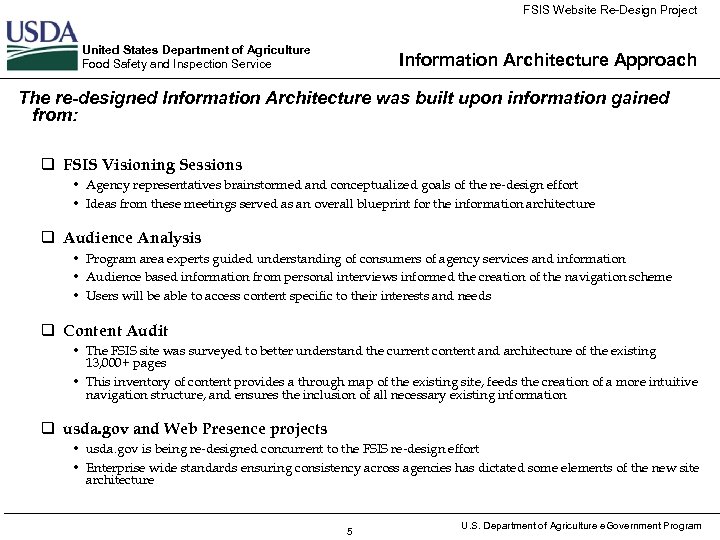 FSIS Website Re-Design Project United States Department of Agriculture Food Safety and Inspection Service
