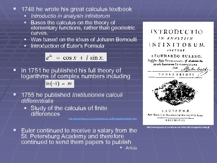 § 1748 he wrote his great calculus textbook § Introductio in analysin infinitorum §