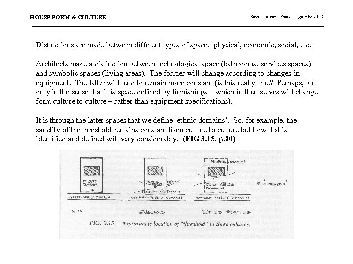 HOUSE FORM & CULTURE Environmental Psychology ARC 359 Distinctions are made between different types