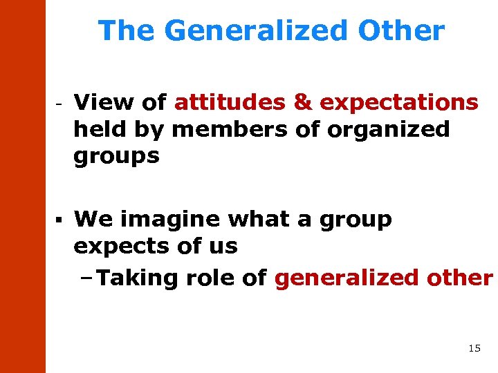 The Generalized Other - View of attitudes & expectations held by members of organized