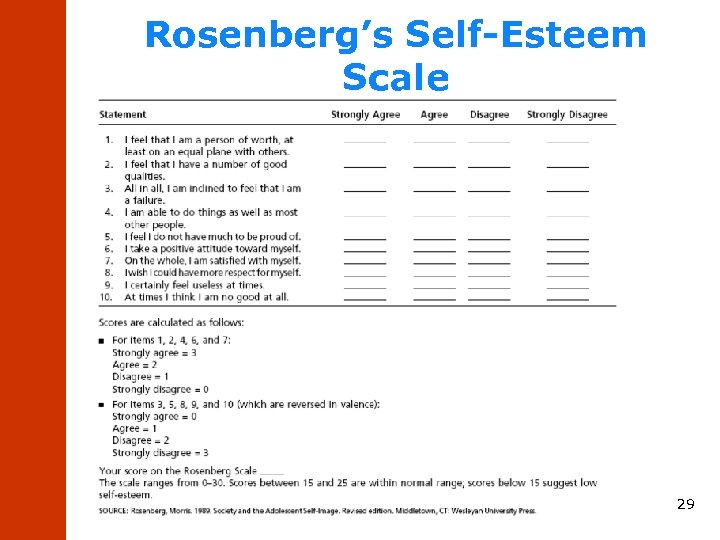 Rosenberg’s Self-Esteem Scale 29 