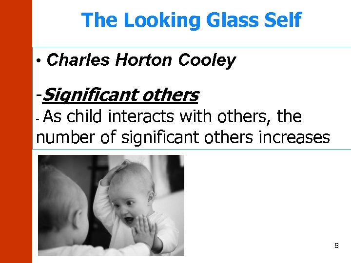 The Looking Glass Self • Charles Horton Cooley -Significant others - As child interacts