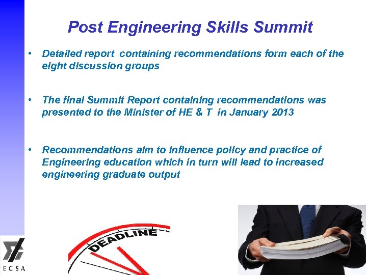 Post Engineering Skills Summit • Detailed report containing recommendations form each of the eight