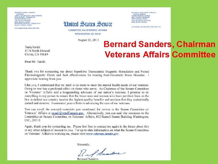 Bernard Sanders, Chairman Veterans Affairs Committee 