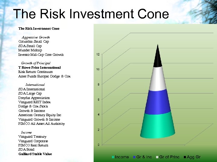The Risk Investment Cone Aggressive Growth Columbia Small Cap SDA Small Cap Munder Midcap