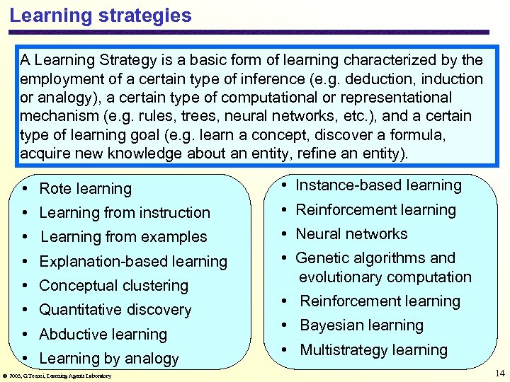 Learning strategies A Learning Strategy is a basic form of learning characterized by the