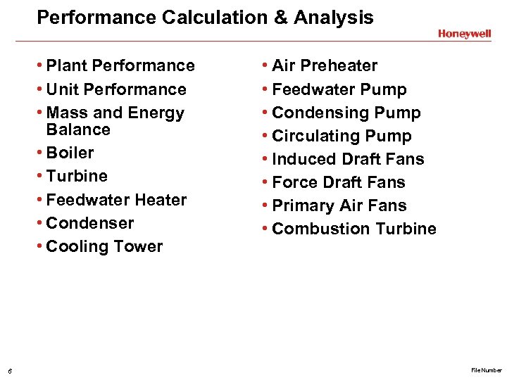 Performance Calculation & Analysis • Plant Performance • Unit Performance • Mass and Energy