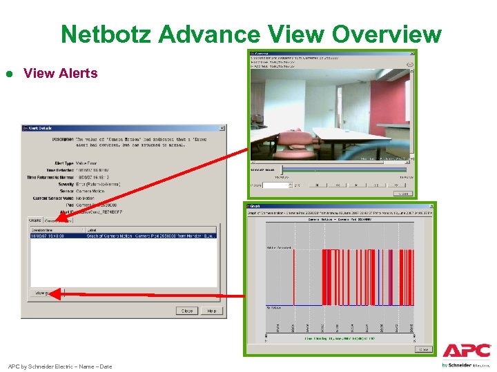 Netbotz Advance View Overview ● View Alerts APC by Schneider Electric – Name –