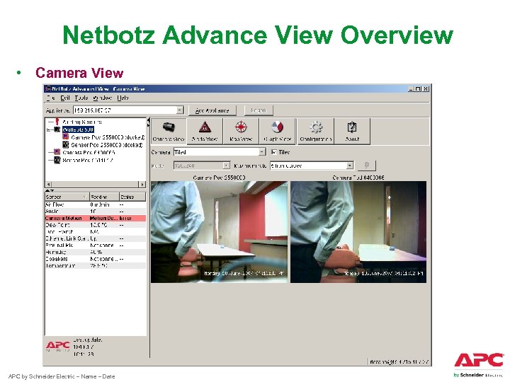 Netbotz Advance View Overview • Camera View APC by Schneider Electric – Name –