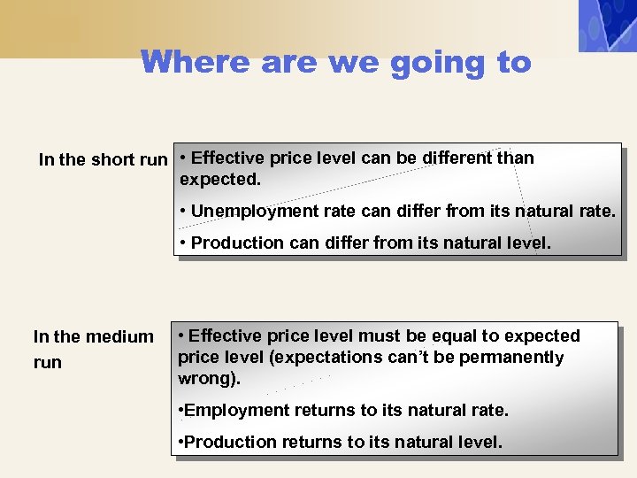 Where are we going to In the short run • Effective price level can