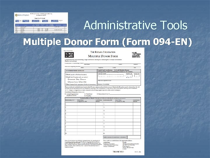 Administrative Tools Multiple Donor Form (Form 094 -EN) 