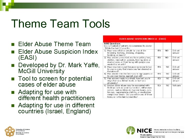 Theme Team Tools n n n Elder Abuse Theme Team Elder Abuse Suspicion Index