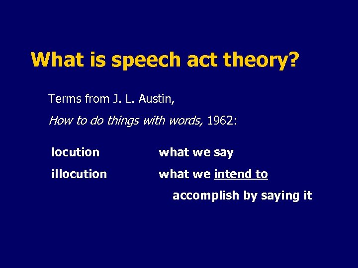 What is speech act theory? Terms from J. L. Austin, How to do things